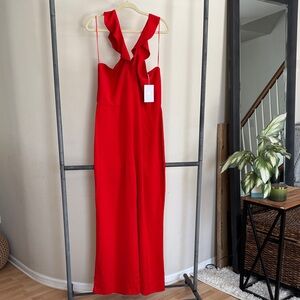 Wayf Red Ruffle-Strap Jumpsuit